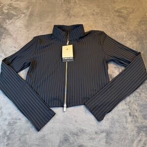 Jordan Active Black Ribbed Zip Up Track Jacket Top Full Zip Womens Medium NWT